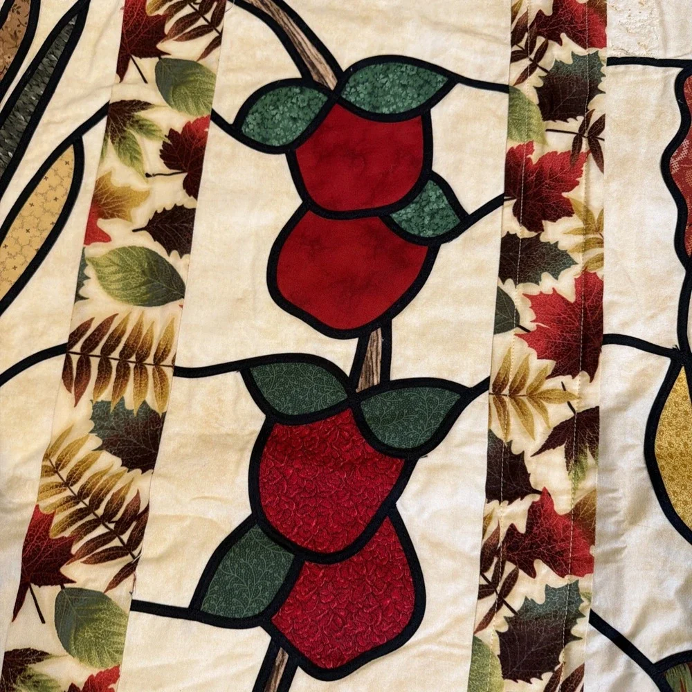 Handmade Fall Appliqué Quilted Wall Hanging Unfinished, Needs Binding 42x28
